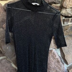 H&M Black Transparent Lurex Top Turtleneck Glitter Shiny Size M Regular Fit